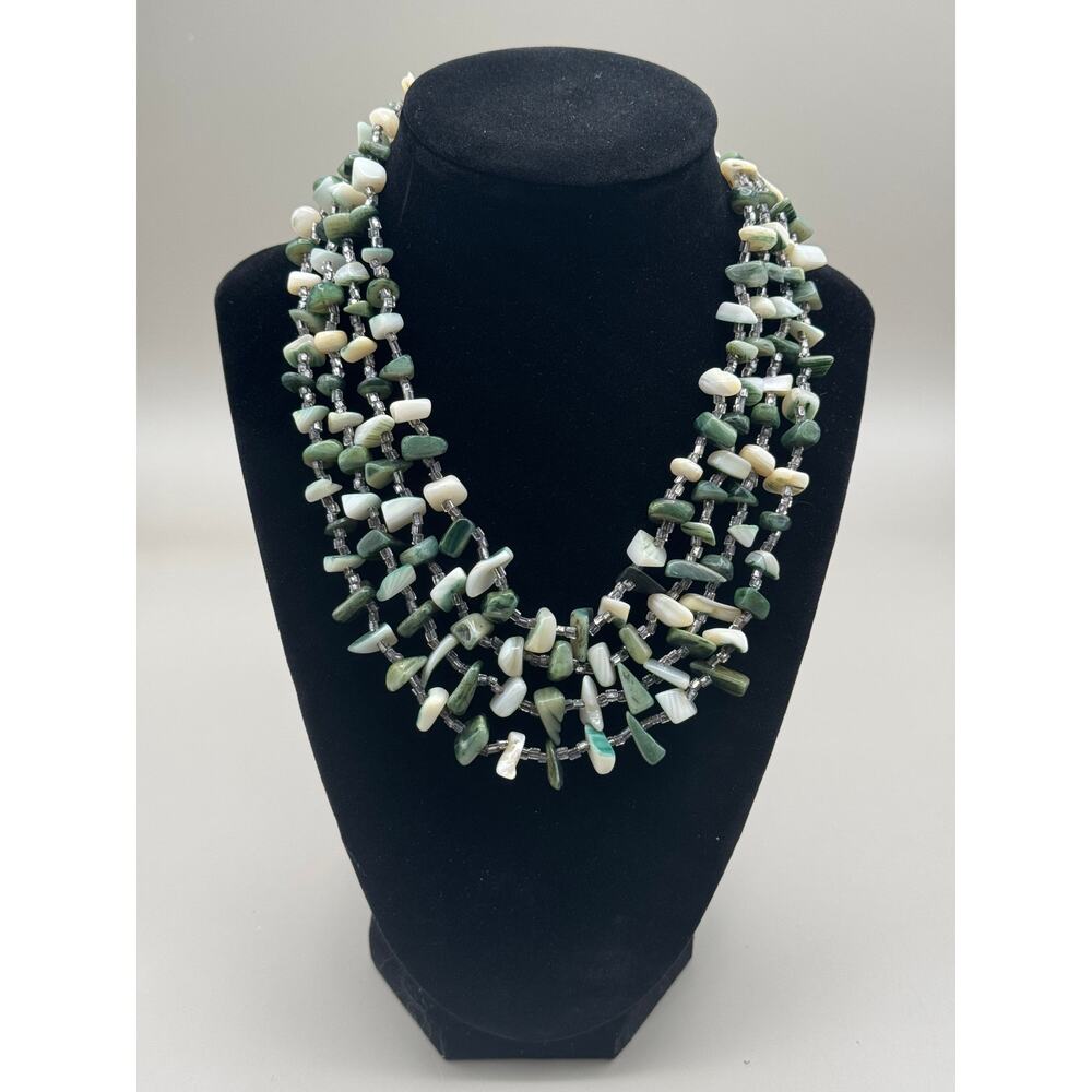 Vintage Japan 4 Strand Green Shell Necklace
